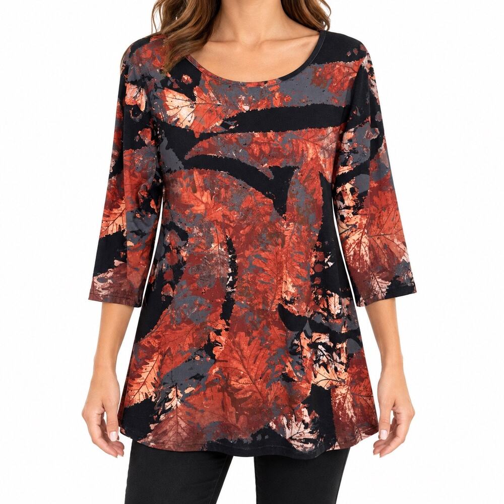 Azalea by Firmiana 1X Stretchy Wearable Art Fall Autumn Harvest Blouse Shirt Top